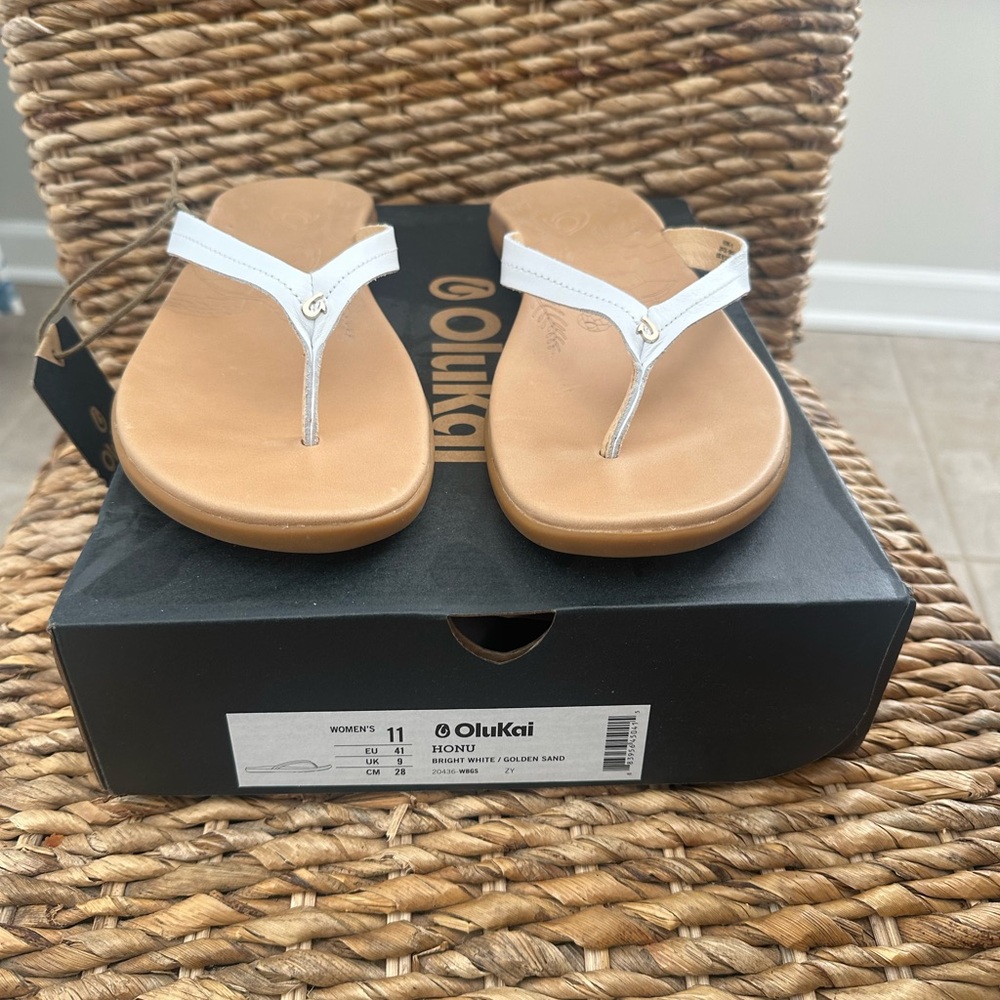 OluKai White and Tan Sandals Comfortable Summer Footwear